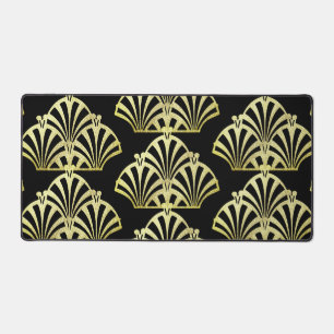 Art deco fan pattern black gold elegant vintage desk mat