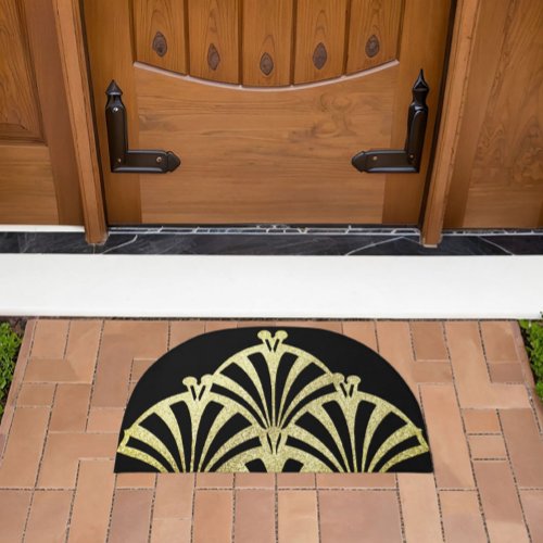 Art deco fan pattern black gold elegant vintage doormat