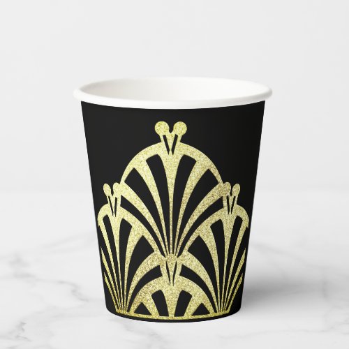 Art deco fan pattern black gold elegant vintage  paper cups