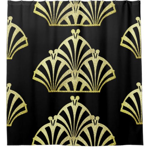 Art deco fan pattern black gold elegant vintage shower curtain