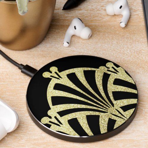Art deco fan pattern black gold elegant vintage wireless charger 