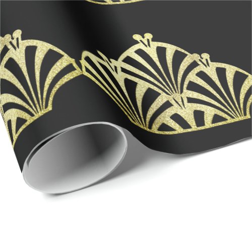 Art deco fan pattern black gold elegant vintage wrapping paper