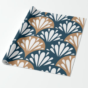 Art Deco Fan Pattern Blue Brown Ornamental Wrapping Paper