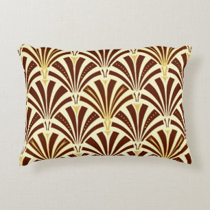 Art Deco fan pattern - chocolate on cream Accent Pillow