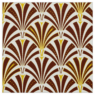 Art Deco fan pattern - chocolate on cream Fabric