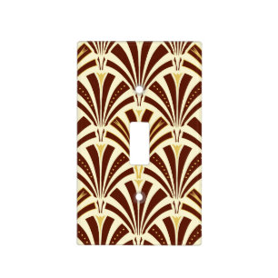 Art Deco fan pattern - chocolate on cream Light Switch Cover