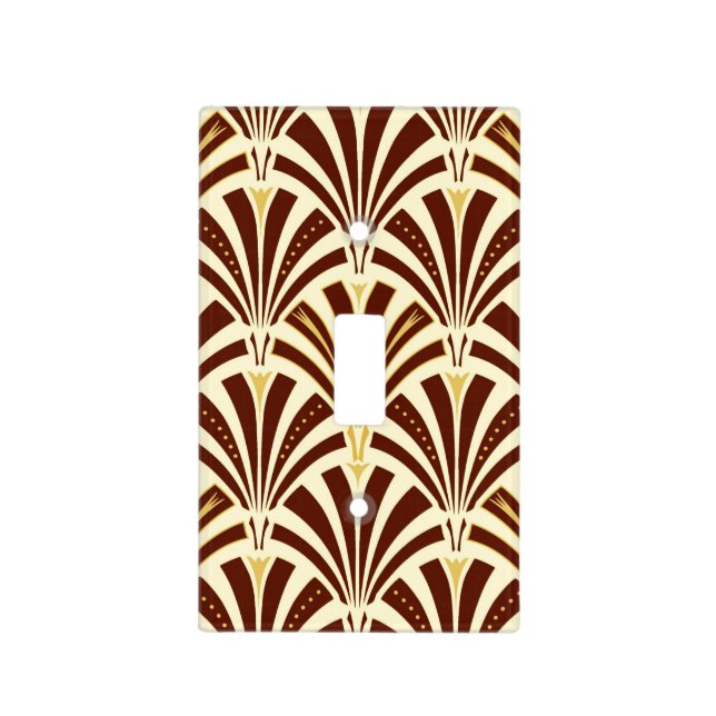 Art Deco fan pattern - chocolate on cream Light Switch Cover (Front)