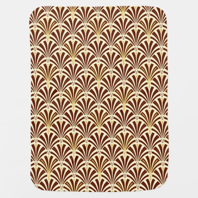 Art Deco fan pattern - chocolate on cream Receiving Blanket (Front)