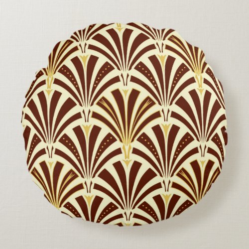 Art Deco fan pattern _ chocolate on cream Round Pillow