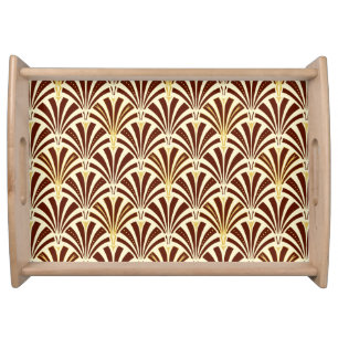 Art Deco fan pattern - chocolate on cream Serving Tray