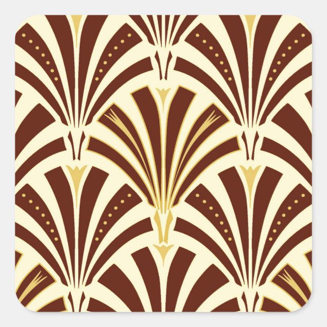 Art Deco fan pattern - chocolate on cream Square Sticker (Front)