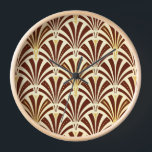 Art Deco fan pattern - chocolate on cream Wall Clock<br><div class="desc">Digital reproduction of a classic,  Art Deco wallpaper,  fan pattern - chocolate brown on creamy beige,  embellished with gold</div>