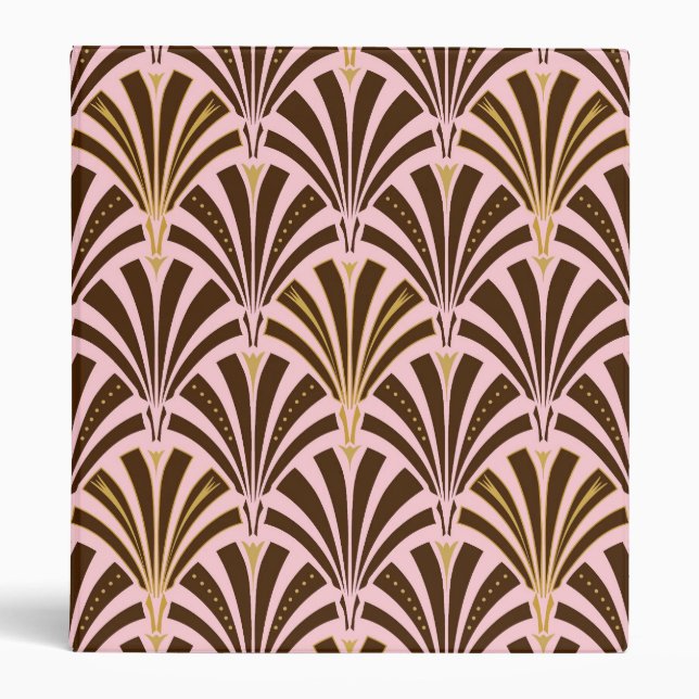 Art Deco fan pattern - chocolate on pink 3 Ring Binder (Front)