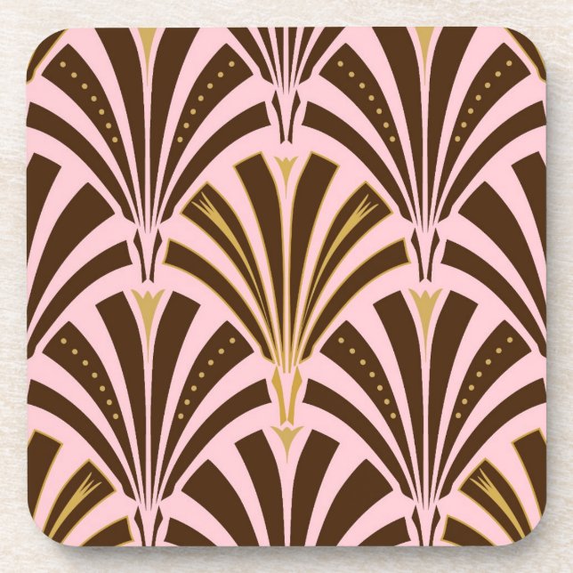 Art Deco fan pattern - chocolate on pink Beverage Coaster (Front)