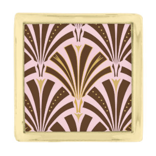 Art Deco fan pattern - chocolate on pink Gold Finish Lapel Pin
