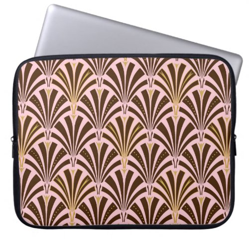 Art Deco fan pattern _ chocolate on pink Laptop Sleeve