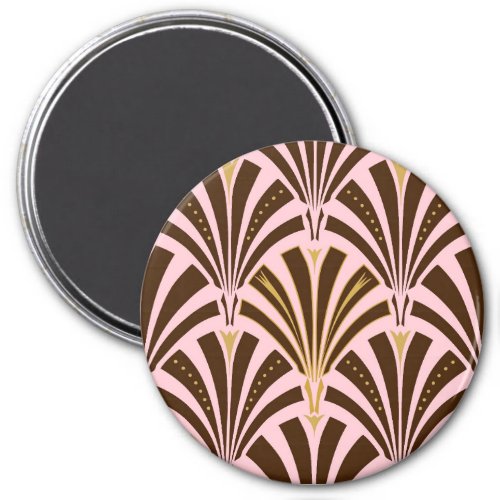 Art Deco fan pattern _ chocolate on pink Magnet