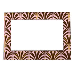 Art Deco fan pattern - chocolate on pink Magnetic Picture Frame