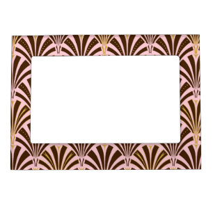 Art Deco fan pattern - chocolate on pink Magnetic Picture Frame