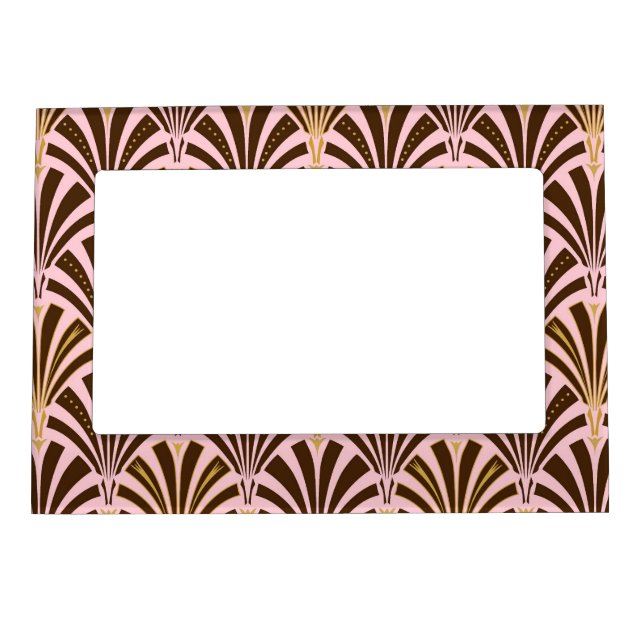 Art Deco fan pattern - chocolate on pink Magnetic Picture Frame (Front)
