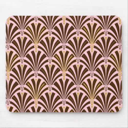 Art Deco fan pattern _ chocolate on pink Mouse Pad