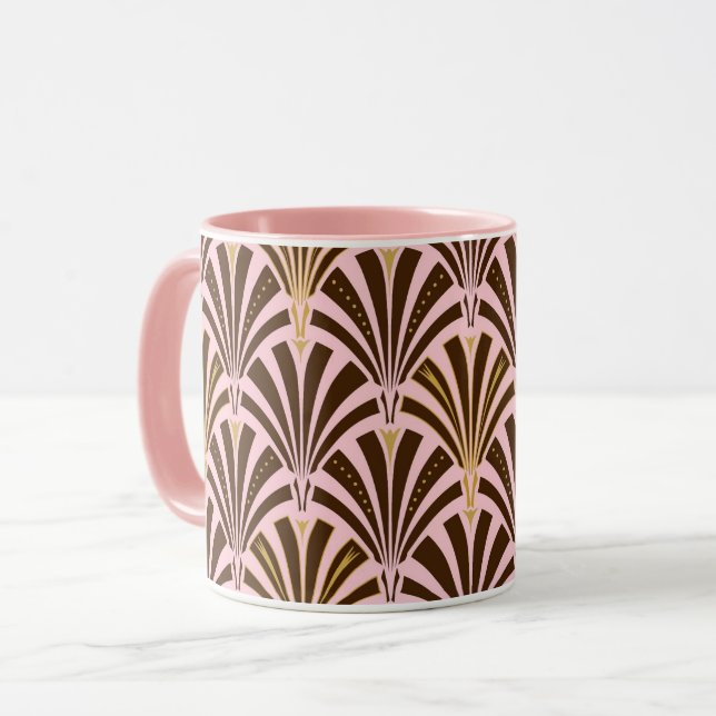 Art Deco fan pattern - chocolate on pink Mug (Front Left)