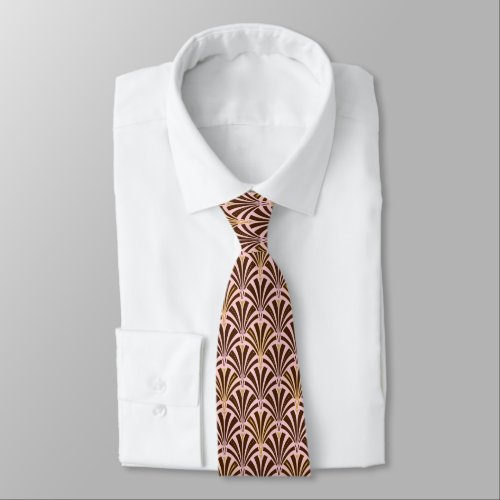 Art Deco fan pattern _ chocolate on pink Neck Tie