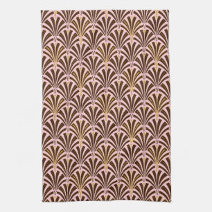 Art Deco fan pattern - chocolate on pink Towel