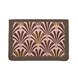 Art Deco fan pattern - chocolate on pink Tri-fold Wallet