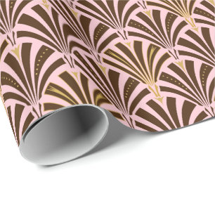 Art Deco fan pattern - chocolate on pink Wrapping Paper