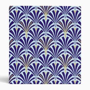 Art Deco fan pattern - cobalt and sky blue 3 Ring Binder