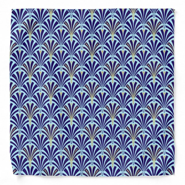 Art Deco fan pattern - cobalt and sky blue Bandana (Front)