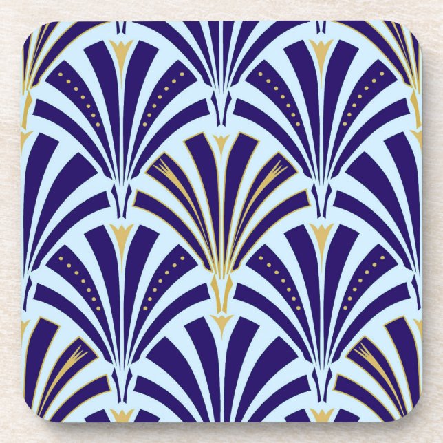 Art Deco fan pattern - cobalt and sky blue Beverage Coaster (Front)