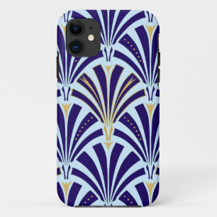 Art Deco fan pattern - cobalt and sky blue iPhone 11 Case