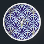 Art Deco fan pattern - cobalt and sky blue Clock<br><div class="desc">Digital reproduction of a classic,  Art Deco wallpaper,  fan pattern - cobalt blue on light sky blue,  embellished with gold</div>