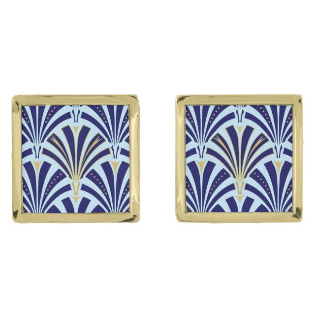Art Deco fan pattern - cobalt and sky blue Cufflinks (Front)