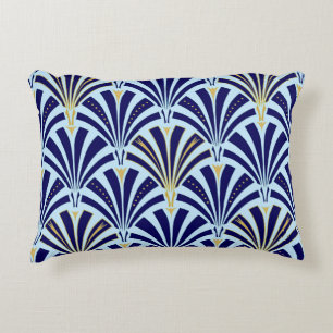 Art Deco fan pattern - cobalt and sky blue Decorative Pillow