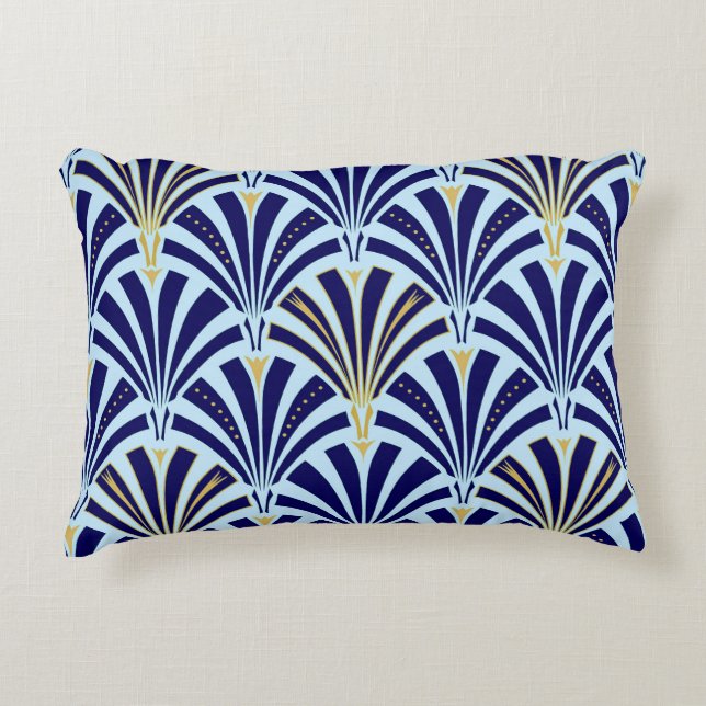 Art Deco fan pattern - cobalt and sky blue Decorative Pillow (Front)