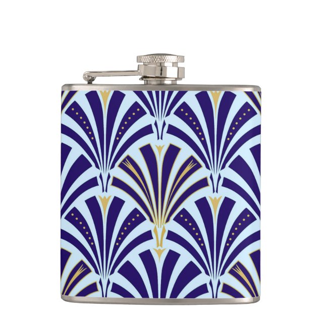 Art Deco fan pattern - cobalt and sky blue Flask (Front)