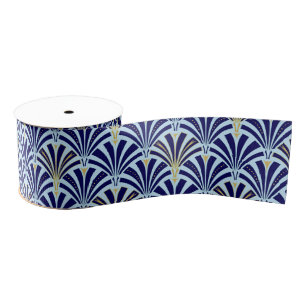Art Deco fan pattern - cobalt and sky blue Grosgrain Ribbon