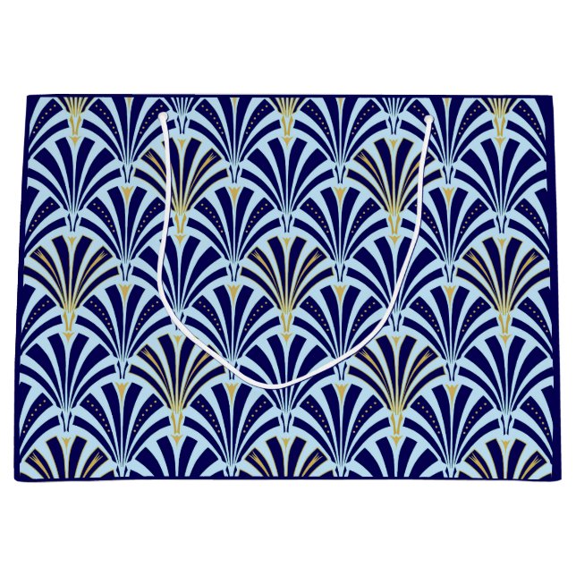 Art Deco fan pattern - cobalt and sky blue Large Gift Bag (Front)