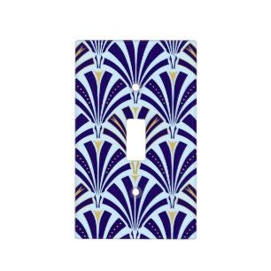 Art Deco fan pattern - cobalt and sky blue Light Switch Cover