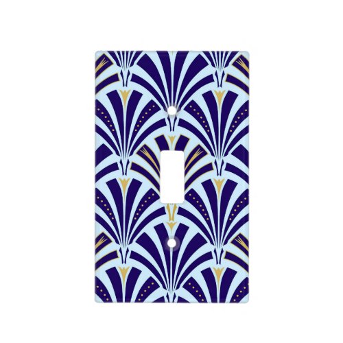 Art Deco fan pattern _ cobalt and sky blue Light Switch Cover