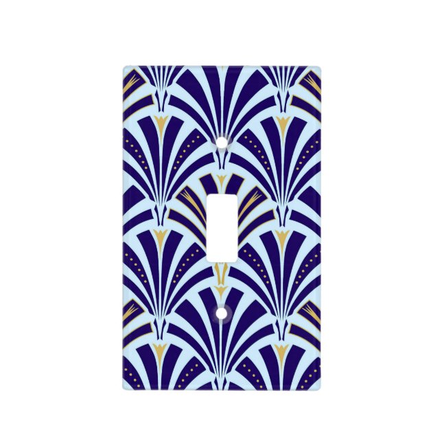 Art Deco fan pattern - cobalt and sky blue Light Switch Cover (Front)