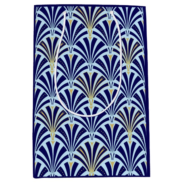 Art Deco fan pattern - cobalt and sky blue Medium Gift Bag (Front)