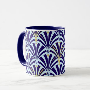 Art Deco fan pattern - cobalt and sky blue Mug
