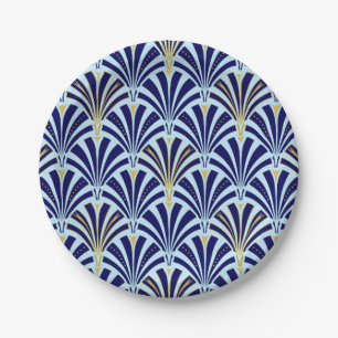 Art Deco fan pattern - cobalt and sky blue Paper Plates