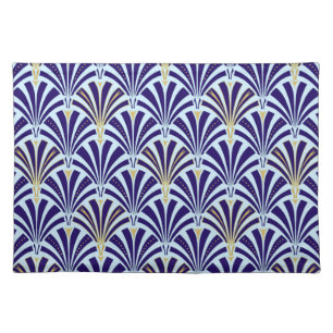 Art Deco fan pattern - cobalt and sky blue Placemat