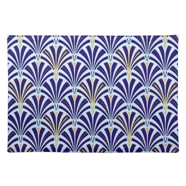 Art Deco fan pattern - cobalt and sky blue Placemat (Front)