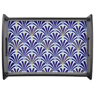 Art Deco fan pattern - cobalt and sky blue Serving Tray